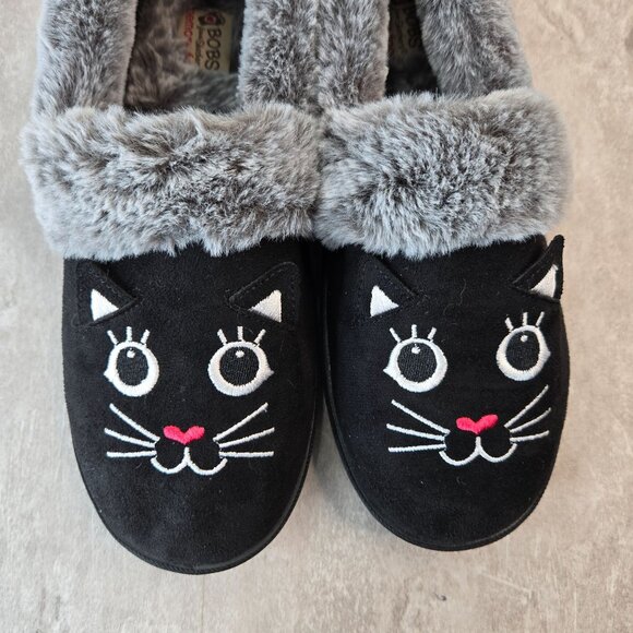 Bobs Cat Slippers Womens Size 8 Black Kitty Comfort Slip On Fur lined House Shoe - Picture 9 of 13
